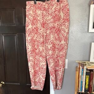 Lane Bryant Beige Pull on Pants with Red Leaf Pattern